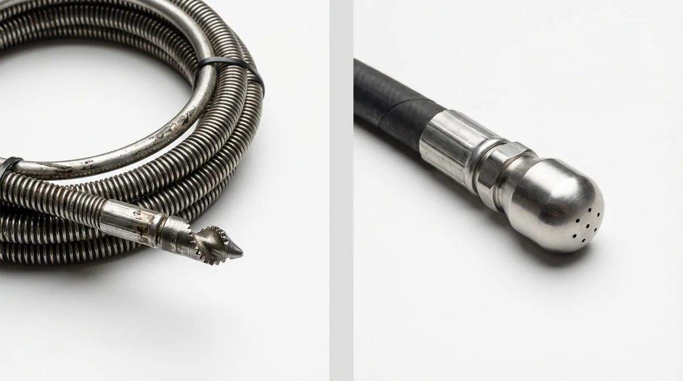 Drain snake cable and hydro jetting nozzle used for drain cleaning in Blaine, WA